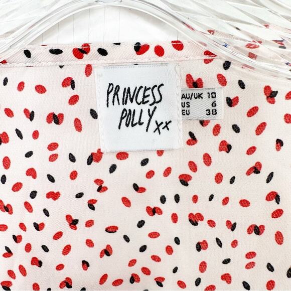 PRINCESS POLLY Smocked Melvin Red and Black Polka Dot Ruffle Hem Top Sz. 6 - Picture 5 of 6